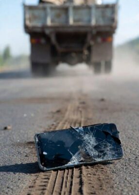 Crushed smartphone