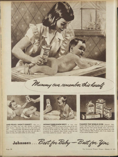 1950 advertisement for Johnson's Baby Powder