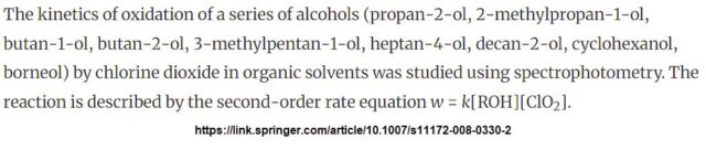 alkyl alcohol reactions with ClO2