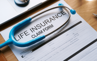 Photo of life insurance policy and stethoscope