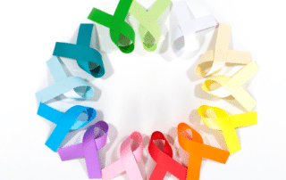 Photograph of cancer ribbons in a circle