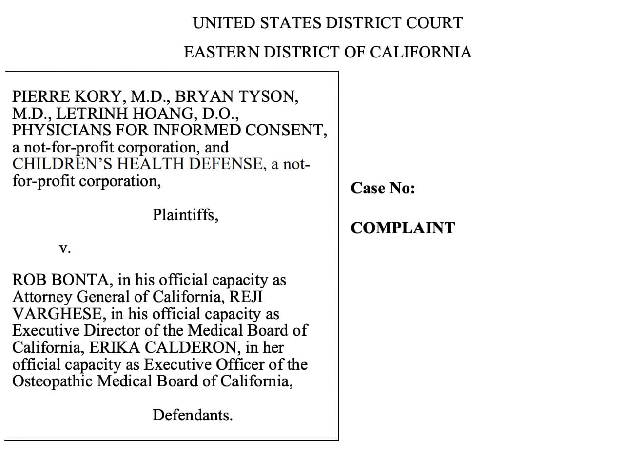 Physician plaintiffs in Kory v. Bonta